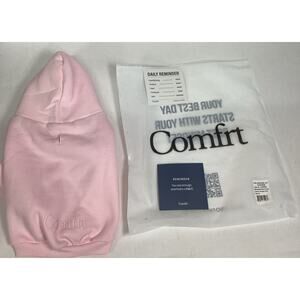 Comfrt Powder Pink Hoodie Warm Fleece Cotton Blend Minimalist Paw - Medium